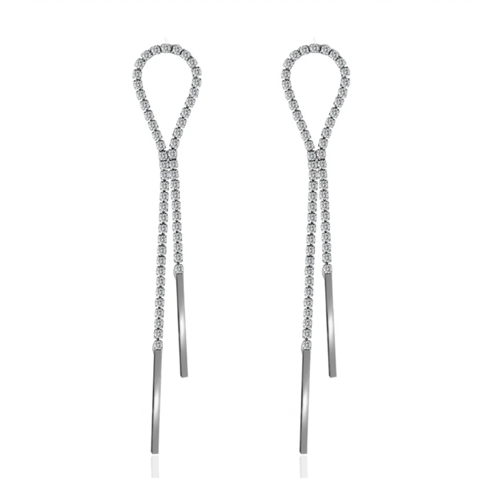Adelphie Silver Crystal Tassel Teardrop Earrings 4-i-7-09